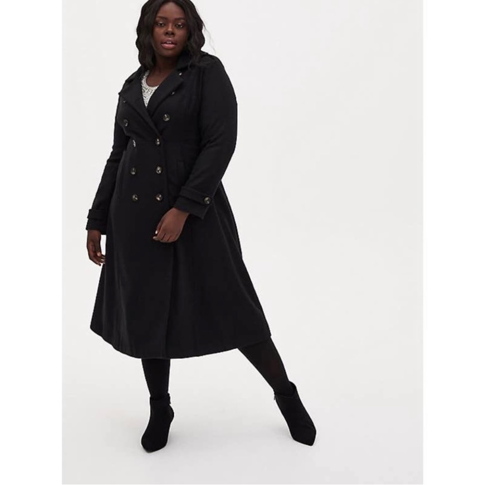 Torrid Double Breasted Full Length Military Style Trench Wool Blend